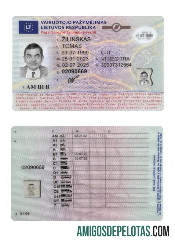 Carta de condução da Lituânia 2023 presente exemplo real